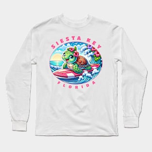 Siesta Key Florida Girls Cute Surfing Sea Turtle Long Sleeve T-Shirt